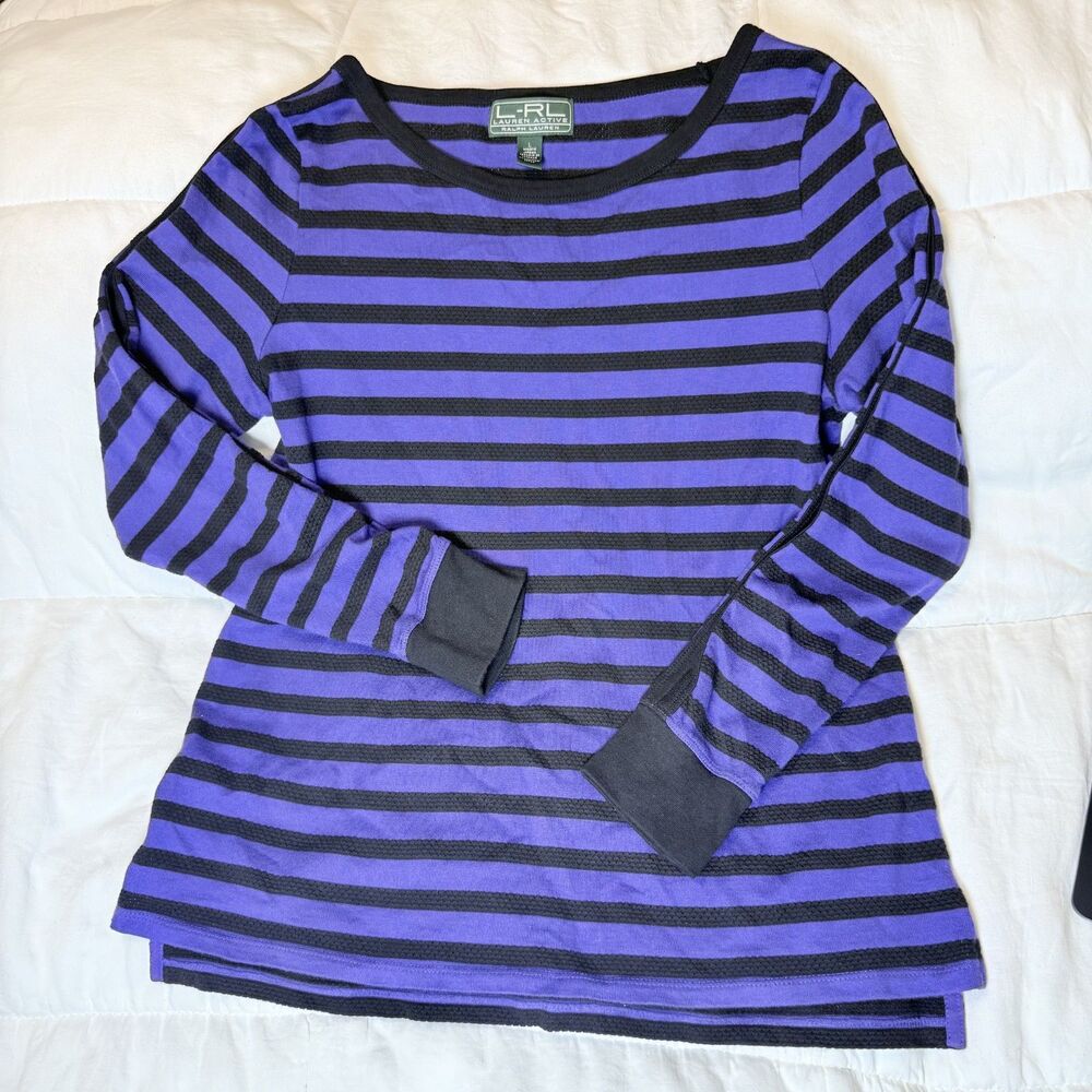 Lauren Active Ralph Lauren Purple Black Striped Long Sleeve Top M
